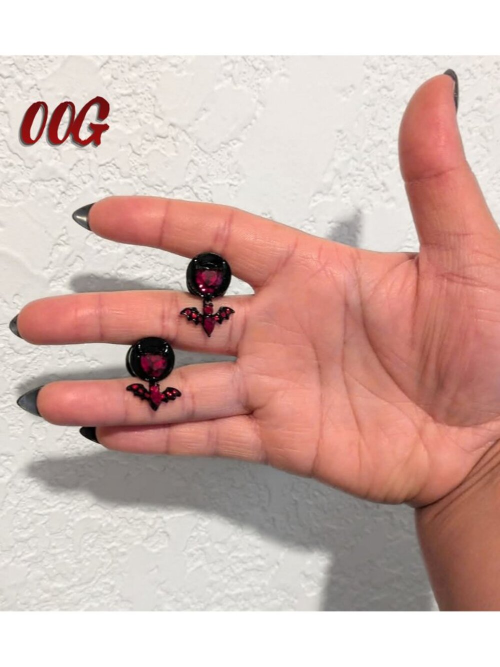 00G 10mm Goth Bat Dangle Plugs Red Single Flare Spooky Gauges Stretched Lobes